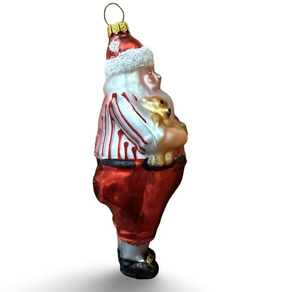 Santa Claus Retro Christmas Ornament Hand Painted Blown Glass Teddy Bear Gift - Picture 4 of 7